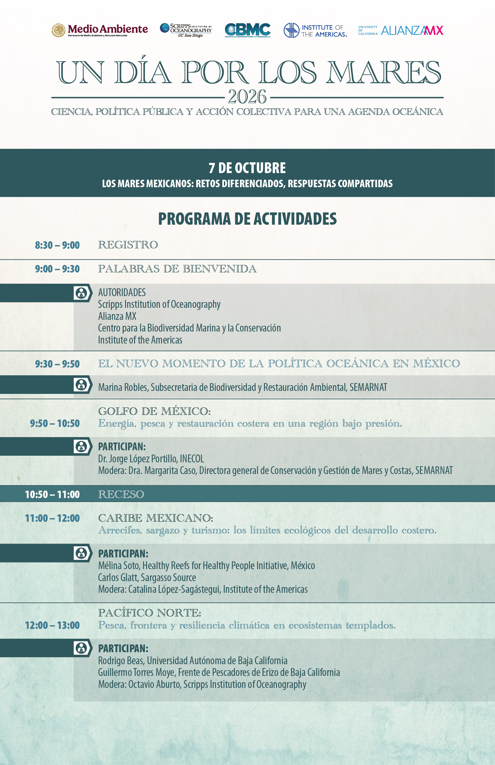 Página 1 del programa detallado de Un Día por los Mares 2026
